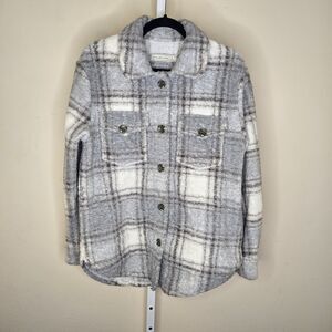 Abercrombie & Fitch Gray Plaid Sherpa Teddy Fleece Shacket Size S